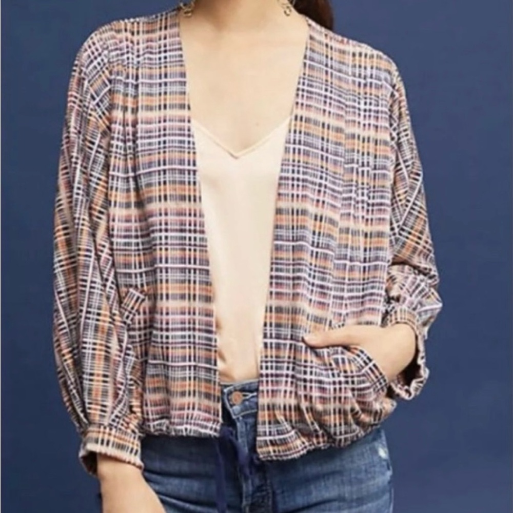 Anthropologie Red and Purple Bomber Jacket Size L